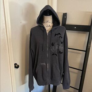Disney Jack Skeleton Gray Bat Design Zip Up Hoodie Sweatshirt